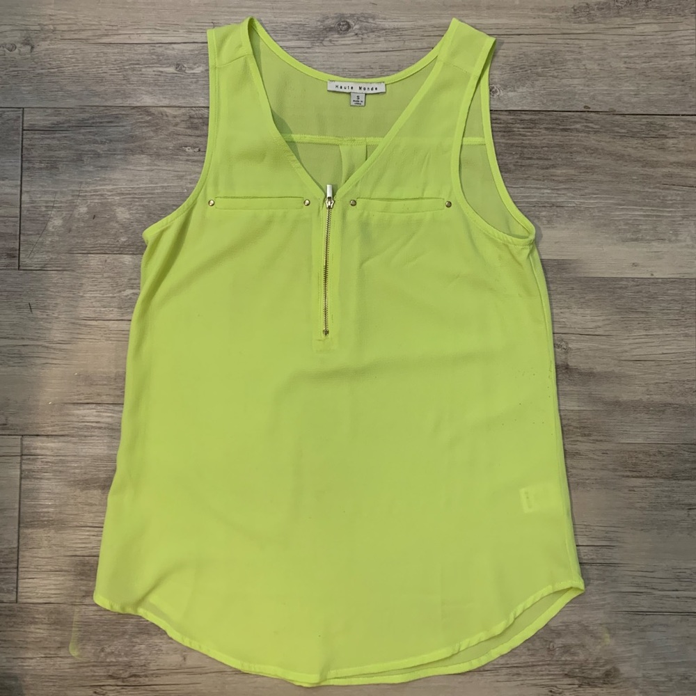 Neon Yellow Sleeveless top with zipper